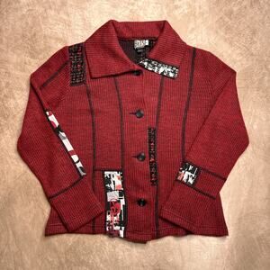 Vintage 90s Bets by Canvasback Patchwork Knit Jacket Red Abstract Geometric Punk